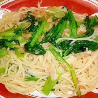 桜えびと小松菜の昆布茶パスタ